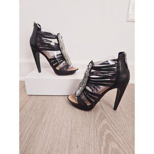 L.A.M.B. Black and Silver Heels
